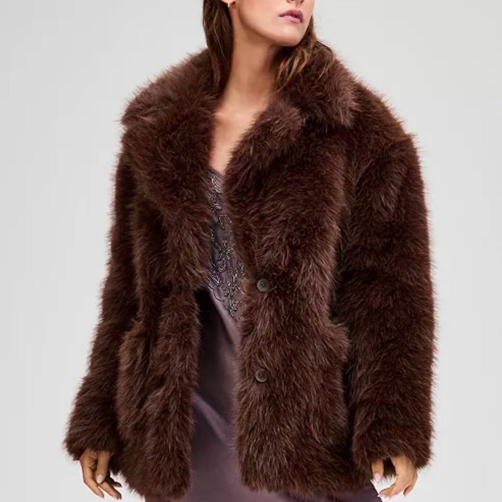 Women's Brown Shaggy Faux-Fur Jacket